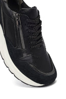 Woman Black Lace-Up Zipper Detailed Wedge Heels Leather Sneakers | Derimod