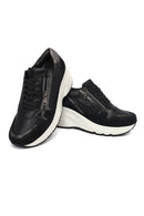 Woman Black Lace-Up Zipper Detailed Wedge Heels Leather Sneakers | Derimod
