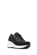 Woman Black Lace-Up Zipper Detailed Wedge Heels Leather Sneakers | Derimod