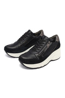 Woman Black Lace-Up Zipper Detailed Wedge Heels Leather Sneakers | Derimod