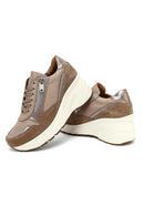 Women's Mink Lace-Up Zipper Detailed Wedge Heel Leather Sneaker | Derimod