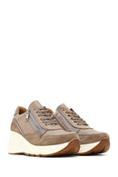 Women's Mink Lace-Up Zipper Detailed Wedge Heel Leather Sneaker | Derimod