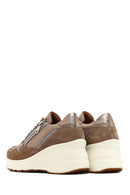 Women's Mink Lace-Up Zipper Detailed Wedge Heel Leather Sneaker | Derimod