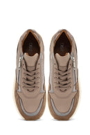 Women's Mink Lace-Up Zipper Detailed Wedge Heel Leather Sneaker | Derimod