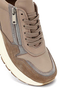 Women's Mink Lace-Up Zipper Detailed Wedge Heel Leather Sneaker | Derimod