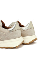 Woman Beige Lace-Up Thick Sole Leather Sneakers | Derimod