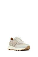 Woman Beige Lace-Up Thick Sole Leather Sneakers | Derimod