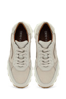Woman Beige Lace-Up Thick Sole Leather Sneakers | Derimod