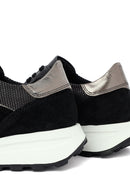 Woman Black Lace-Up Thick Sole Leather Sneakers | Derimod