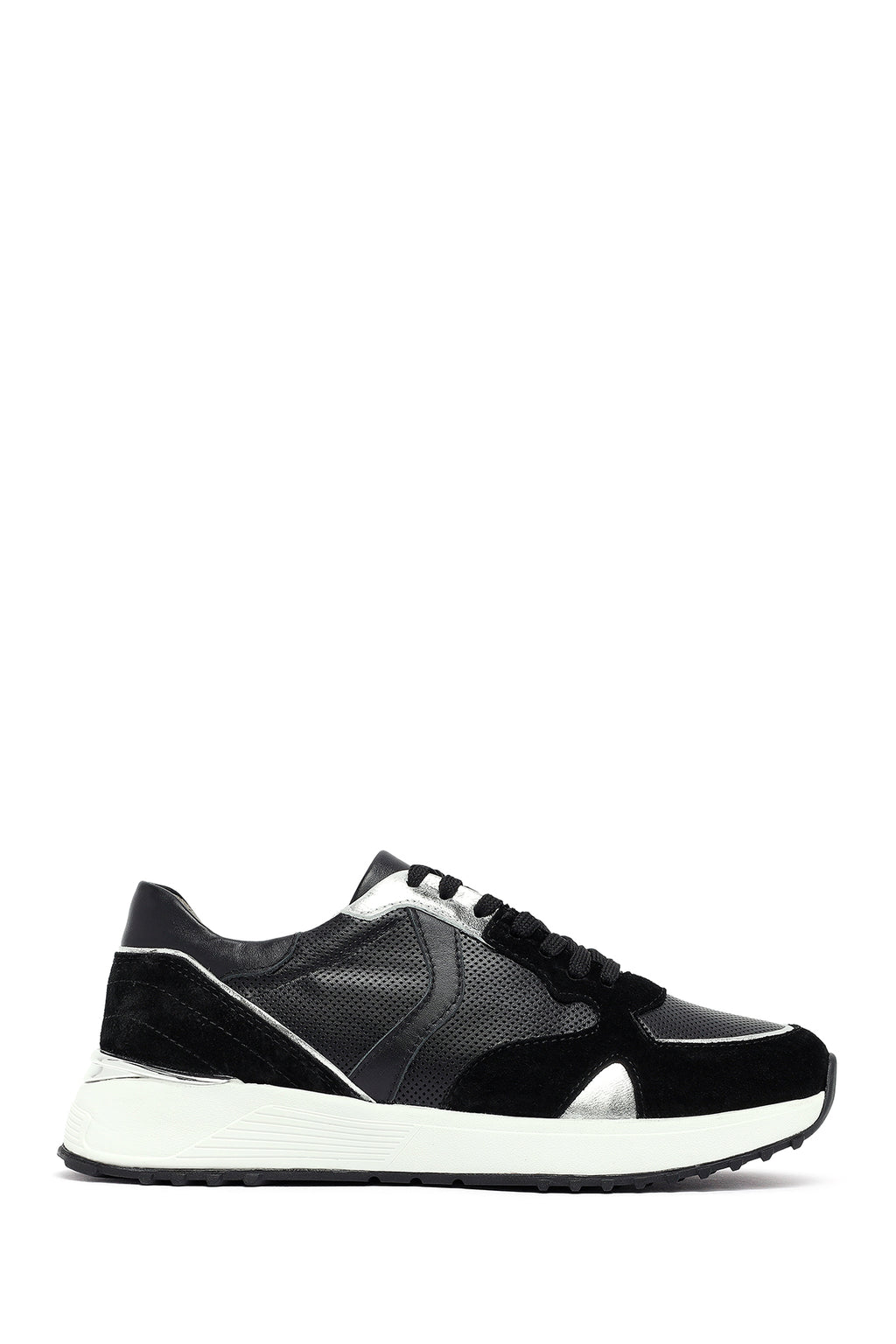 Kadın Siyah Bağcıklı Kalın Tabanlı Deri Sneaker