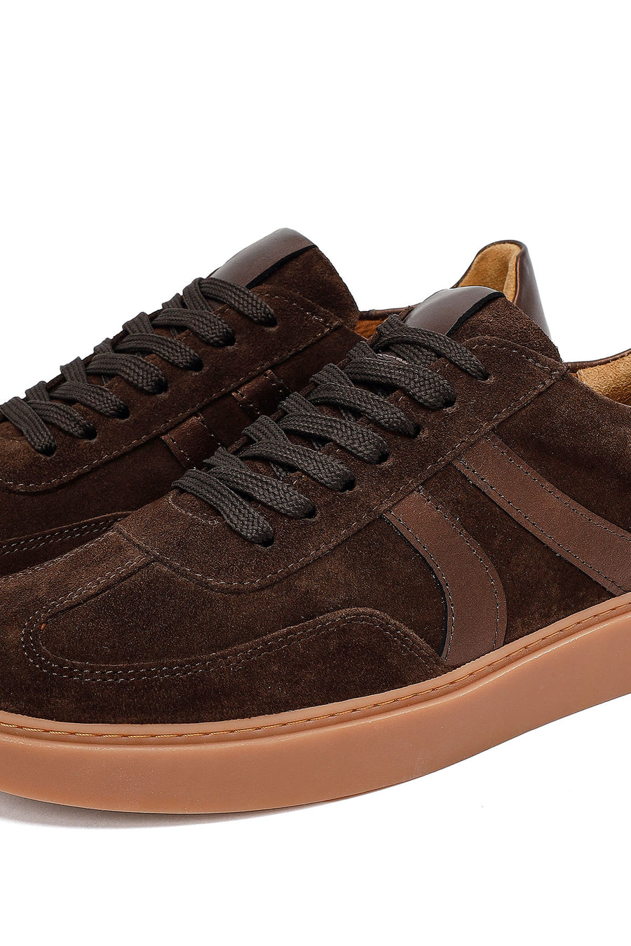 Woman Brown Laced Suede Leather Sneakers