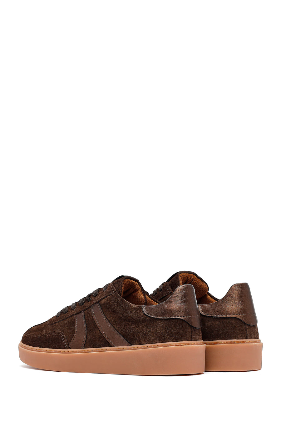 Woman Brown Laced Suede Leather Sneakers