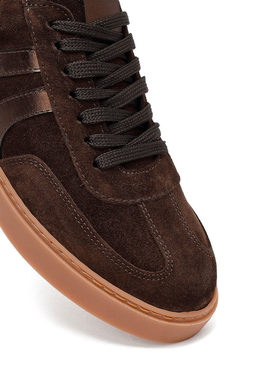 Woman Brown Laced Suede Leather Sneakers