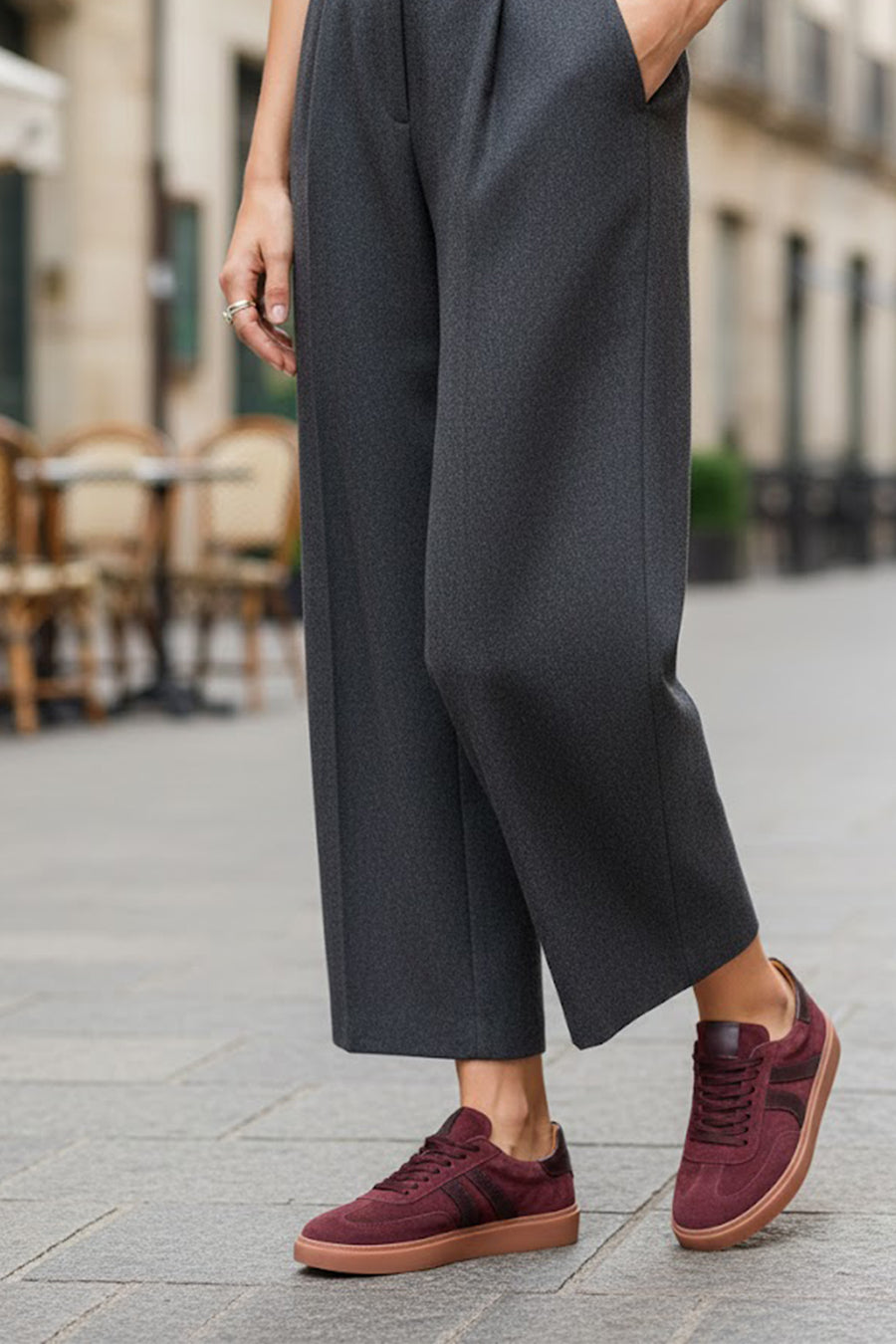 Woman Burgundy Laced Suede Leather Sneakers