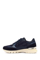 Women's Navy Blue Lace-Up Thick-Soled Leather Sneaker | Derimod