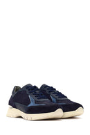 Women's Navy Blue Lace-Up Thick-Soled Leather Sneaker | Derimod