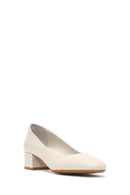 Derimod Flex Kadın Bej Kısa Kalın Topuklu Deri Ayakkabı | Derimod