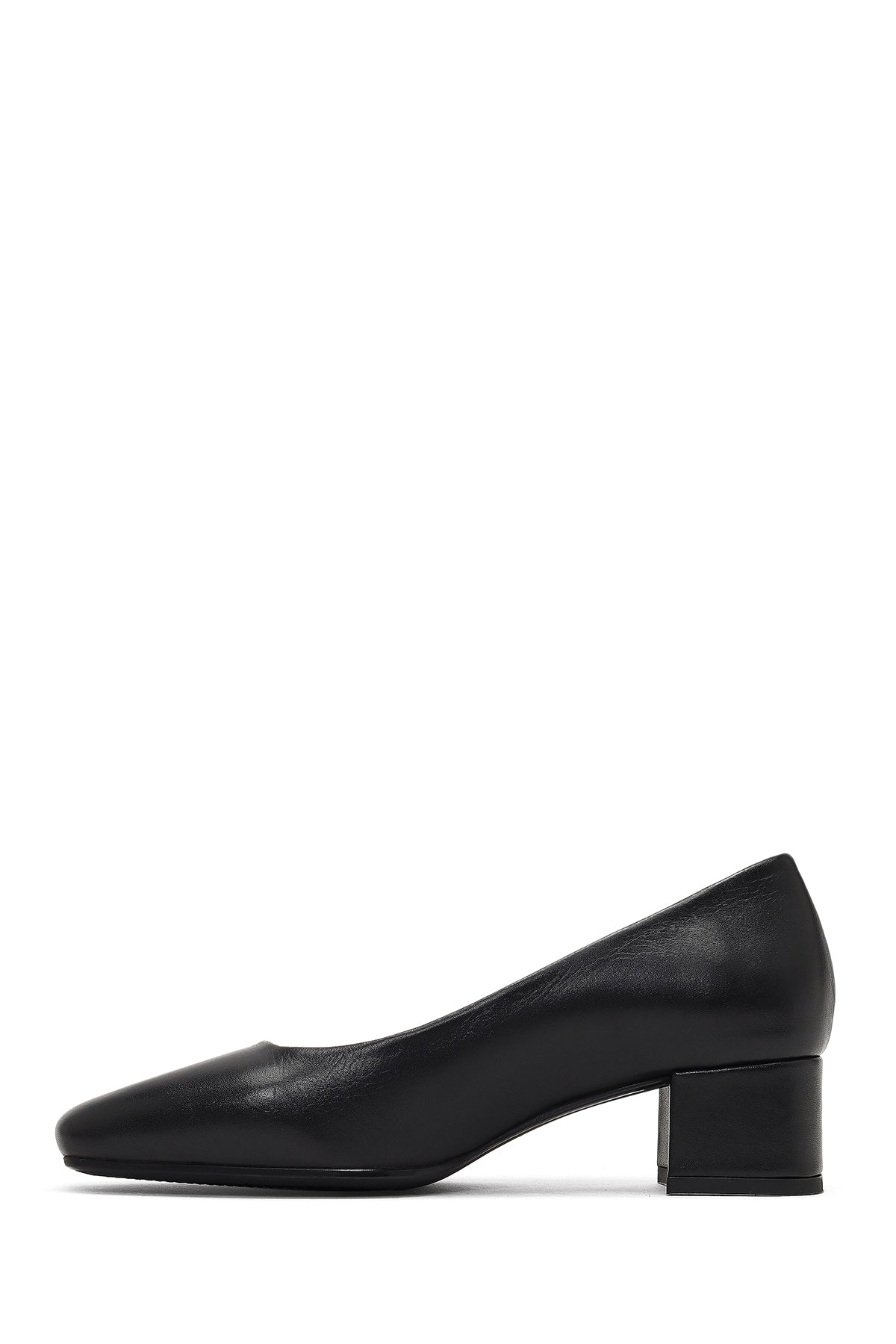 Derimod Flex Kadın Siyah Kısa Kalın Topuklu Deri Ayakkabı