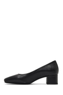 Derimod Flex Kadın Siyah Kısa Kalın Topuklu Deri Ayakkabı | Derimod