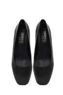 Derimod Flex Kadın Siyah Kısa Kalın Topuklu Deri Ayakkabı | Derimod