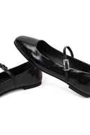 Kadın Siyah Tokalı Rugan Deri Babet | Derimod