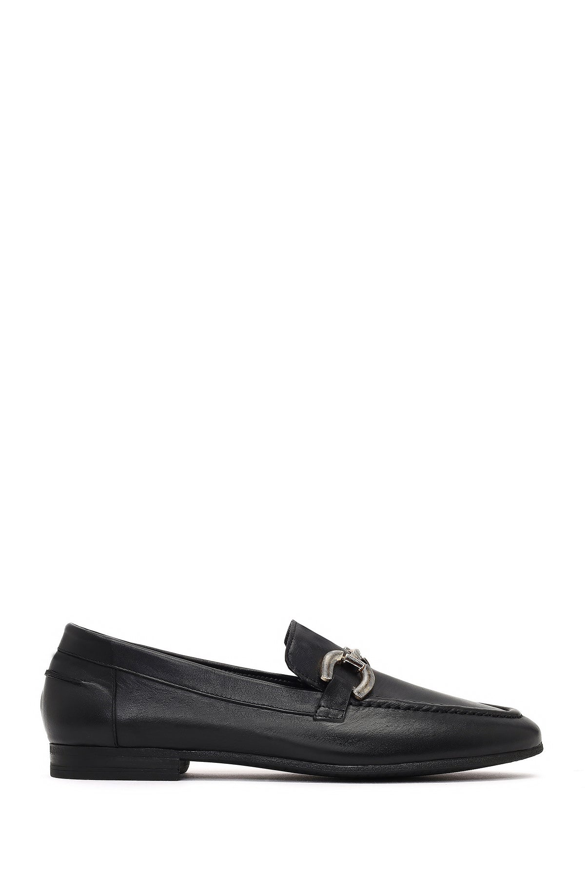 Women's Black Buckled Leather Loafer 25AFD380318 | Derimod