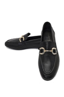 Women's Black Buckled Leather Loafer | Derimod