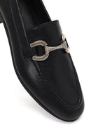 Women's Black Buckled Leather Loafer | Derimod