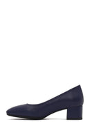 Derimod Flex Kadın Lacivert Kalın Topuklu Deri Ayakkabı | Derimod