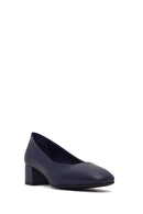 Derimod Flex Kadın Lacivert Kalın Topuklu Deri Ayakkabı | Derimod
