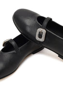 Women's Black Stone Leather Ballet Flats | Derimod
