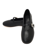 Women's Black Stone Leather Ballet Flats | Derimod