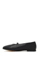 Women's Black Stone Leather Ballet Flats | Derimod