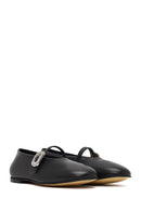 Women's Black Stone Leather Ballet Flats | Derimod
