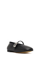 Women's Black Stone Leather Ballet Flats | Derimod