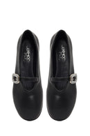Women's Black Stone Leather Ballet Flats | Derimod