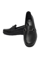 Woman Black Buckled Wedge Heels Leather Loafer | Derimod