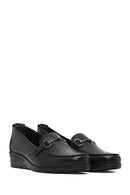 Woman Black Buckled Wedge Heels Leather Loafer | Derimod