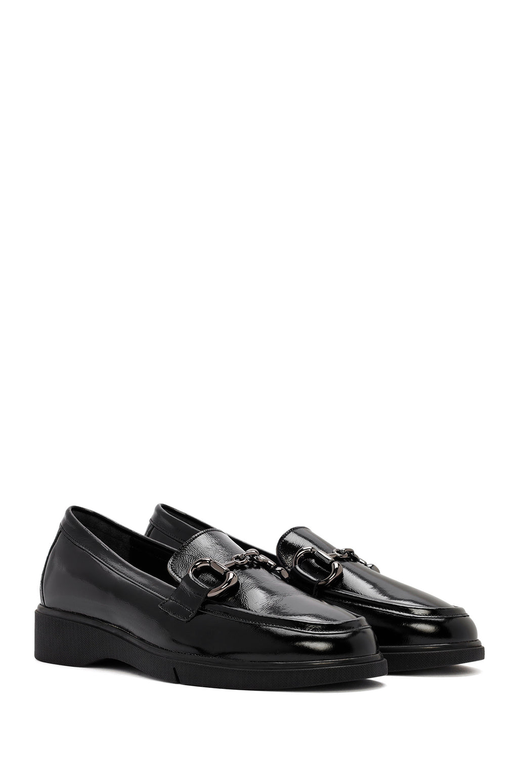 Kadın Siyah Tokalı Rugan Deri Comfort Loafer
