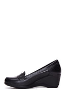 Woman Black Leather Wedge Heeled Shoes | Derimod