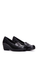 Woman Black Leather Wedge Heeled Shoes | Derimod