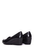 Woman Black Leather Wedge Heeled Shoes | Derimod