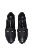 Woman Black Buckle Detailed Wedge Heels Leather Loafer | Derimod