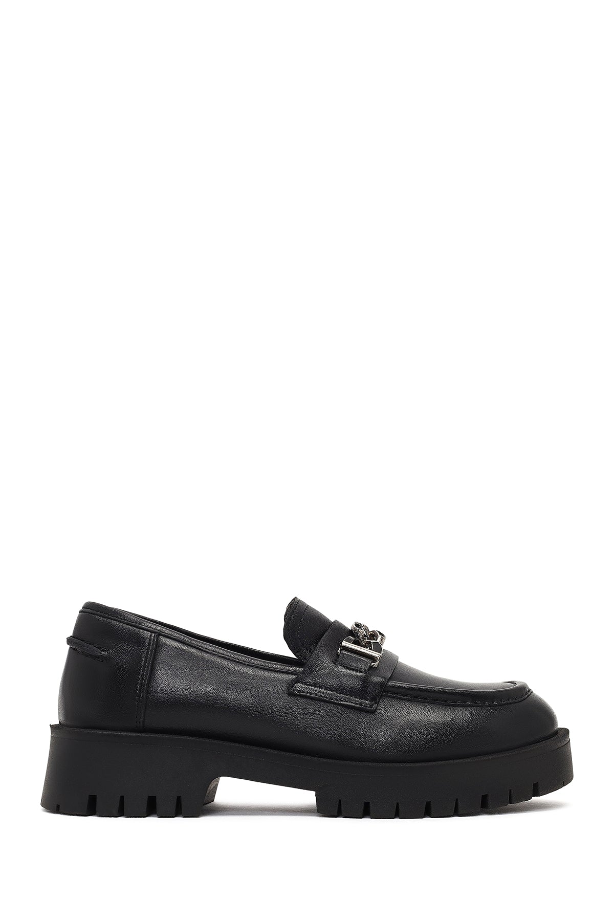 Women's Black Thick-Soled Buckled Leather Masculine Loafer 25AFD412418 | Derimod