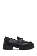 Women's Black Thick-Soled Buckled Leather Masculine Loafer | Derimod
