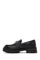 Women's Black Thick-Soled Buckled Leather Masculine Loafer | Derimod