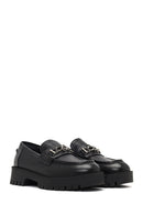 Women's Black Thick-Soled Buckled Leather Masculine Loafer | Derimod