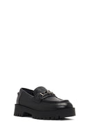 Women's Black Thick-Soled Buckled Leather Masculine Loafer | Derimod