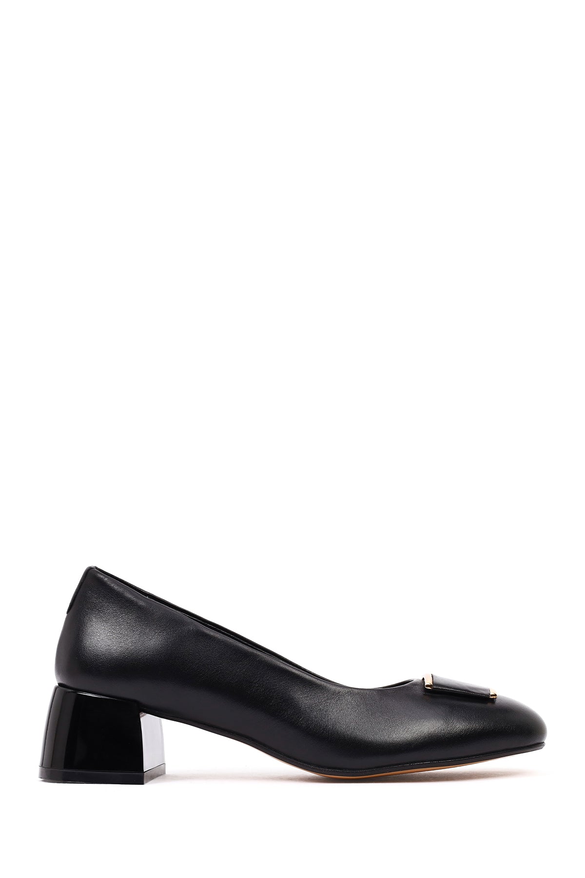 Kadın Siyah Kısa Kalın Topuklu Deri Topuklu Ayakkabı 25AFD412518 | Derimod