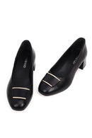 Kadın Siyah Kısa Kalın Topuklu Deri Topuklu Ayakkabı | Derimod